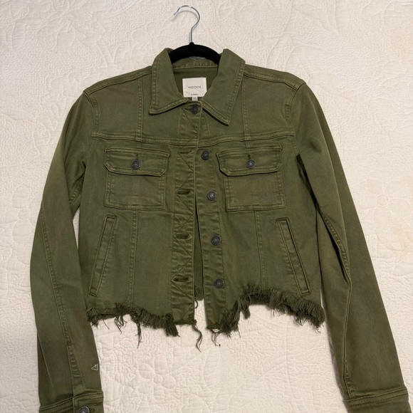 Hidden Jeans Jackets & Blazers - Wolven Olive Green Frayed-Hem Denim Jacket